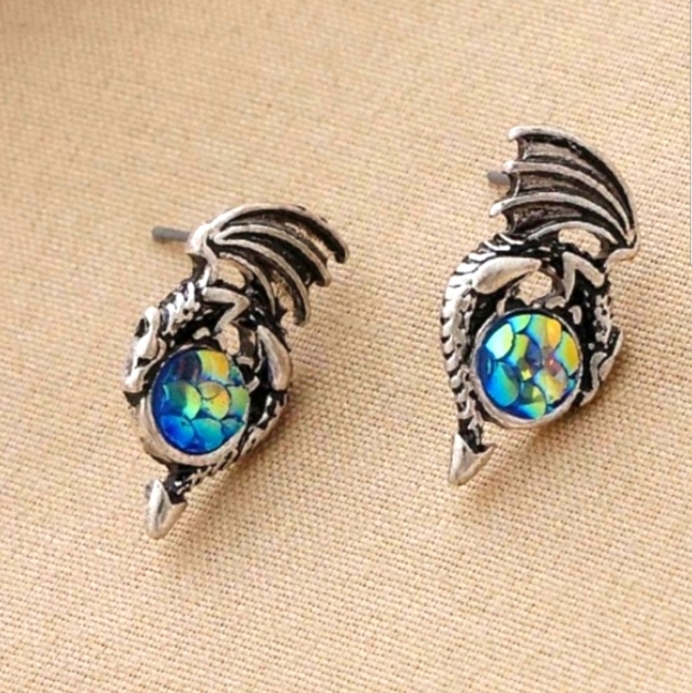 🐲Dragon Wrapped Around Scaled Gem Earrings🐲